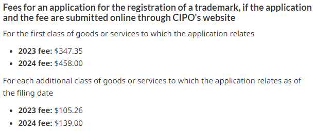 cipo trademark assignment fee