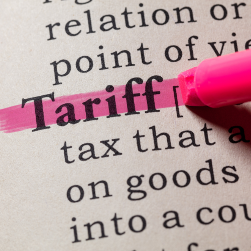 A pink highlighter highlighting the word Tariffs in a dictionary